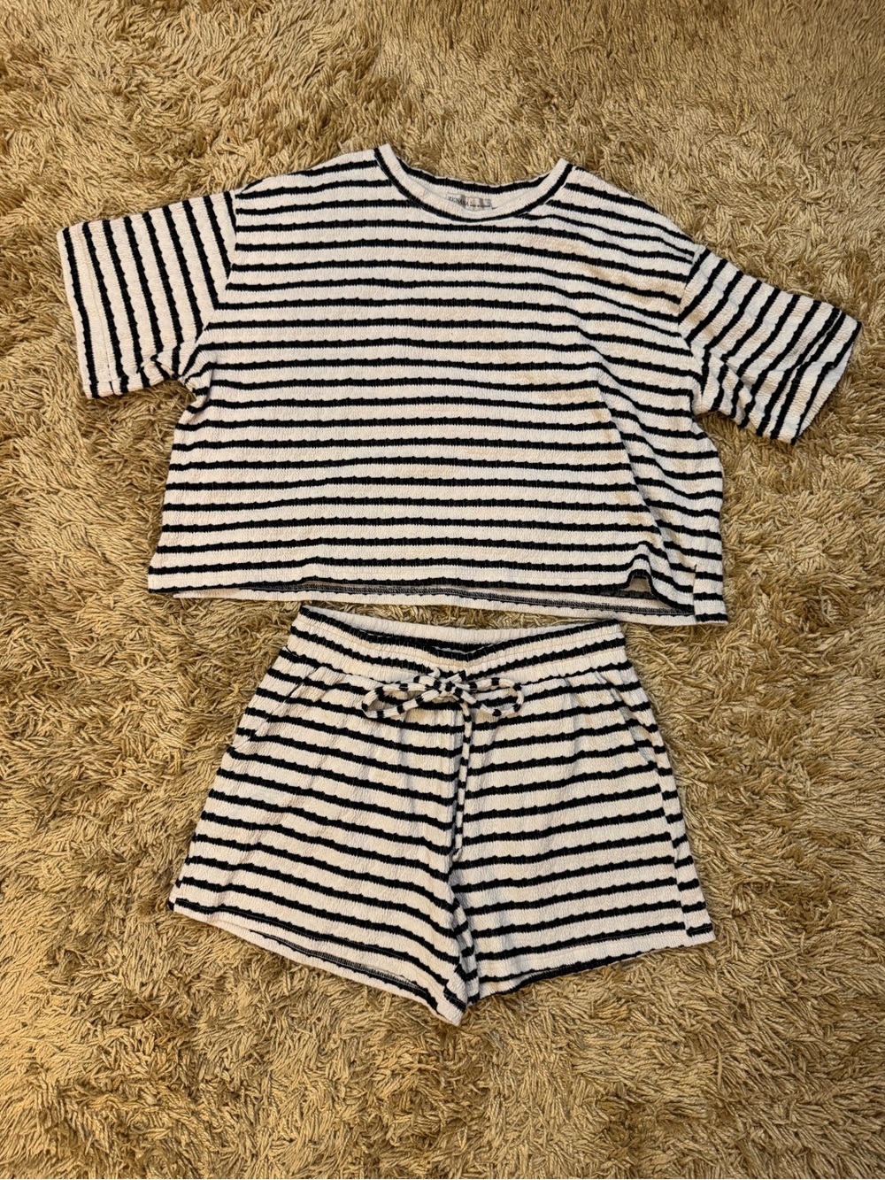 Zenana Outfitters Black and Cream Striped set